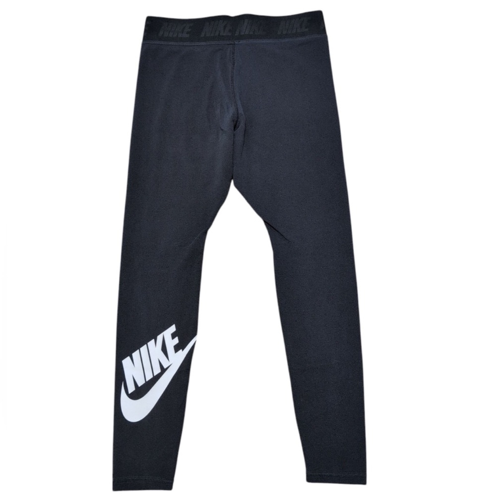 Nike Black Cotton Leggings with White Swoosh On Calf Women's Large